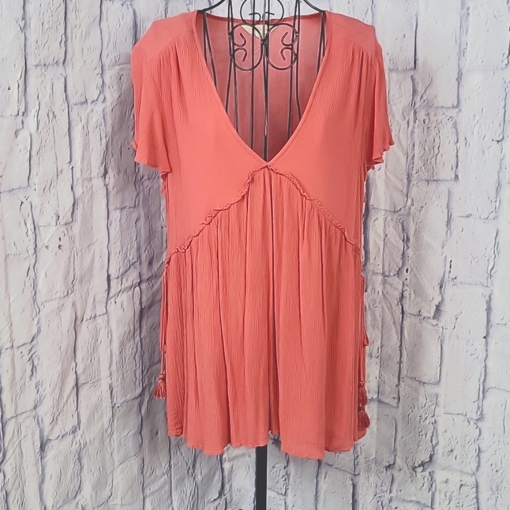 MATILDA JANE Rust Colored Deep V Neck Blouse Chest 36" Length 26"